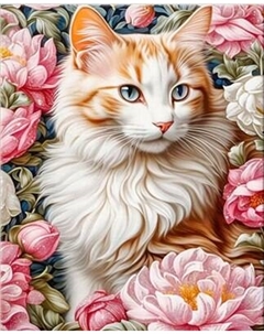 Картина по номерам Флюид Кошка в пионах 40x50 / SHR0582
