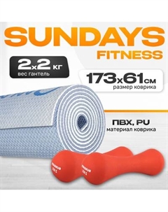 Набор для фитнеса Sundays Fitness Набор гантелей IR92004-D 2х2кг + Коврик Elephant IR97567 Sundays fitness