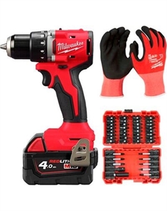 Аккумуляторная дрель-шуруповерт Milwaukee M18 BLDDRC-402C+Набор бит+Перчатки1 / 4933492834P1742F