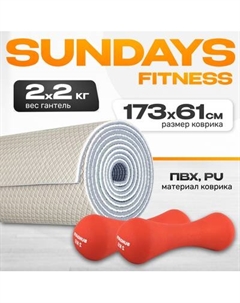Набор для фитнеса Sundays Fitness Набор гантелей IR92004-D 2х2кг + Коврик Feather IR97567 Sundays fitness