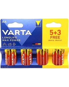 Комплект батареек Varta Longlife Max Power AA LR6 Alkaline BL5+3 / 4706101428