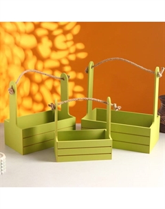 Набор деревянных кашпо «Аром», 3 шт., ручка - канат, фисташковый Дарим красиво