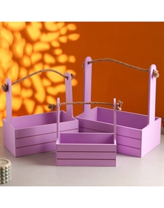 Набор деревянных кашпо «Аром», 3 шт., ручка - канат, сиреневый Дарим красиво