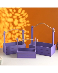 Набор деревянных кашпо «Аром», 3 шт., ручка - канат, фиолетовый Дарим красиво