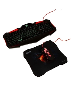 Игровой набор Qumo Axe Strike 3 в 1, клавиатура+мышь+ковер, проводной, 2400 dpi