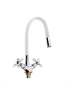 Смеситель для кухни Accoona A4882G-1, двухвентильный, с гибким изливом, белый