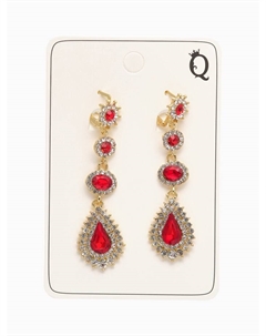 Серьги висячие со стразами «Вечерние» мадам, цвет бело-красный в золоте, 7 см Qf