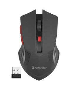 Мышь Defender Accura MM-275,беспроводная,оптическая, 1600 dpi, 1×AAA, 6 кнопок, USB,красная