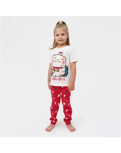 Пижама новогодняя детская «Новогодний котик», размер 36 (134-140 см) Kaftan