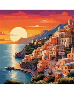 Картина по номерам РЫЖИЙ КОТ Городок у моря / Х-5614 Рыжий кот