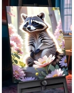 Картина по номерам Флюид Енот в цветах 40x50 / SHR0572