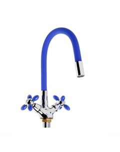 Смеситель для кухни Accoona A4882M-1, двухвентильный, с гибким изливом, синий