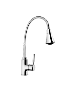Смеситель для кухни Accoona A4890-4, однорычажный, гибкий излив, с гайкой, 2 режима, хром