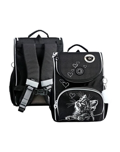 Ранец школьный, RAm-584 33×25×13, мешок для обуви, черный Grizzly