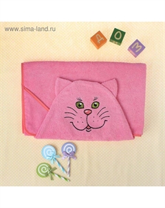 Полотенце-накидка махровое «Котик», размер 75×125 см, цвет розовый, хлопок, 300 г/м² Гранд-стиль