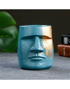 Кашпо - органайзер "Истукан моаи" бирюзовый бронза, 10см Хорошие сувениры