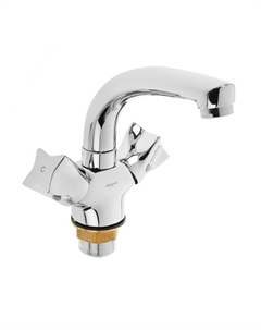 Смеситель для раковины Accoona A89473, двухвентильный, с гайкой, силумин, хром