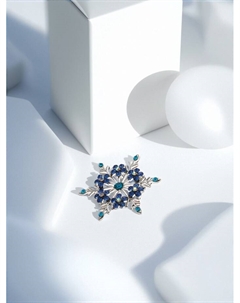 Брошь новогодняя «Снежинка», синяя в серебре Qf