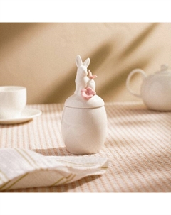 Банка для сыпучих SL Home «Лесные кролики», 220 мл, 7.5×16 см, фарфор, белая Sima-land home