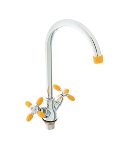Смеситель для кухни Accoona A4582H, двухрычажный, высокий излив, желтый/хром