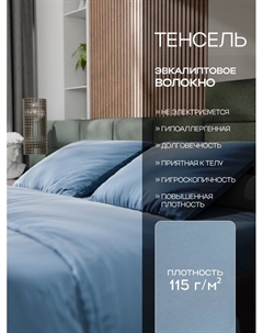 Постельное бельё дуэт «», тенсель, серо-голубое Этель
