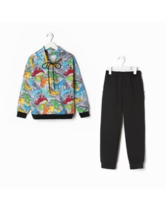 Костюм для мальчика (толстовка, брюки), цвет серый/дино, рост 104 см Юниор текстиль