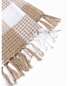 Плед с кисточками вафельный «. Клетка», 130×160 см, бежевый, вафля 350 г Этель