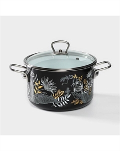 Кастрюля эмалированная Magia, 4 л, d=22 см, стеклянная крышка, индукция, чёрная Стальэмаль