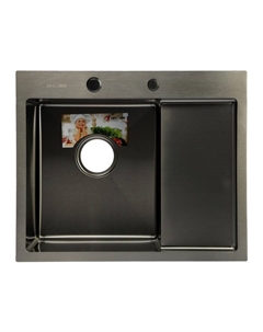 Мойка кухонная AFLORN AF95848F-L, врезная, левая, S=3 и 0.8 мм, 58×48×22 см, сифон, графит Aflorn