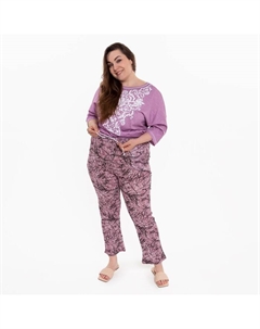 Брюки женские с принтом, цвет розовый с черн рисунком, размер 48 Ohana market