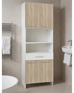 Шкаф - пенал напольный для ванной комнаты «», 650×300×1850 мм, цвет белый/дуб сонома Клик мебель