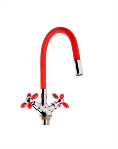 Смеситель для кухни Accoona A4882N-1, двухвентильный, с гибким изливом, красный