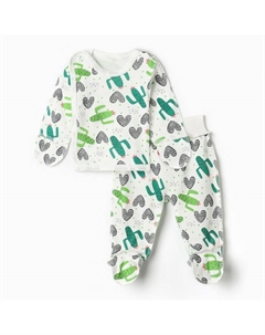 Комплект детский (распашонка, ползунки), цвет белый/кактусы, рост 68 см Тошка