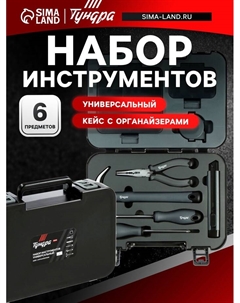 Набор инструментов универсальный ПРОФИ, кейс с органайзерами, 6 предметов Tundra