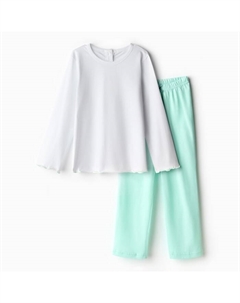 Пижама для девочки (кофта и брюки), цвет белый/мятный, рост 146 см Minaku
