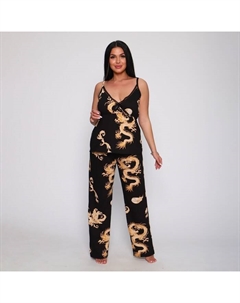 Пижама женская (майка, брюки), чёрная, размер 50 Руся