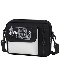 Сумка на плечо SELFIE два кармана, черная/белая с принтом Heikki