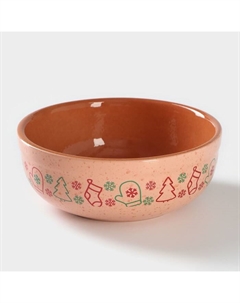 Салатник новогодний «Варежки», d=19 см, 1.3 л, персиковый Ломоносовская керамика