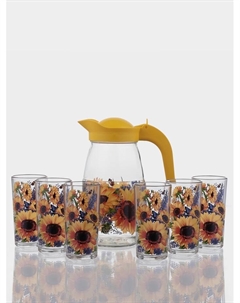 Набор для напитков «Подсолнух», 7 предметов: кувшин, 6 стаканов, стекло, прозрачный, жёлтый Декостек