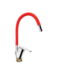 Смеситель для кухни Accoona A4844N, однорычажный, силиконовый излив, силумин, красный/хром