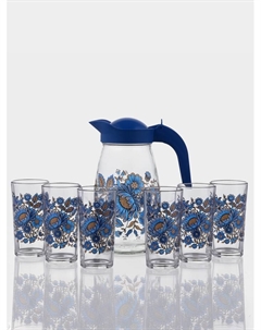Набор для напитков «Милори», 7 предметов: кувшин, 6 стаканов, стекло, прозрачный, синий Декостек