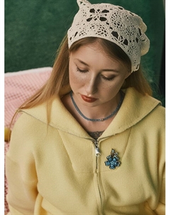 Брошь «Цветок желаний», цвет морской в чернёном золоте Qf