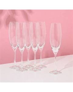 Бокалы для шампанского «София», 230 мл, набор 6 шт., хрустальное стекло, прозрачные Bohemia crystal