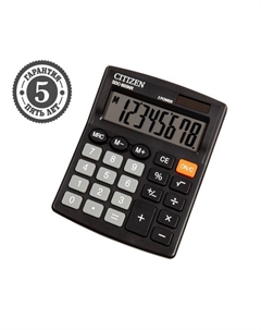 Калькулятор настольный Citizen "SDC-805NR", 8-разрядный, 105 х 120 х 21 мм, двойное питание, компактный, чёрный