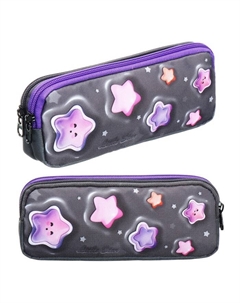 Пенал мягкий, 2 отделения, объёмный, 90 х 220 х 40 мм, "Звездочки" серый 86226 Stavia