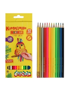 Карандаши цветные 12 цветов «. СУПЕР ЦВЕТА», неоновые, шестигранные, деревянный корпус Каляка-маляка