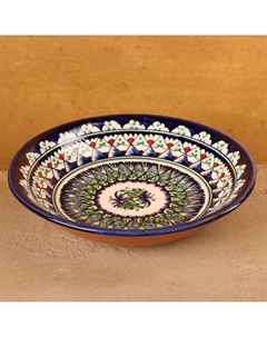 Тарелка узбекская Риштанская Керамика «Узоры», d=20 см, синяя, узор МИКС Шафран