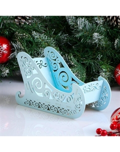 Кашпо деревянное «Новогоднее. Санки», подарочная упаковка, голубая, 23×10×14 см Дарим красиво