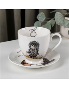 Чайная пара «Ёжик в тумане», чашка 440 мл, блюдце d=16 см, фарфор, белая Quinsberry