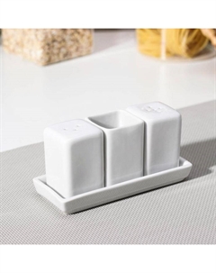 Набор для специй фарфоровый «Бельё», 4 шт, солонка 50 мл, перечница 50 мл, стаканчик 60 мл, цвет белый Добрушский фарфоровый завод